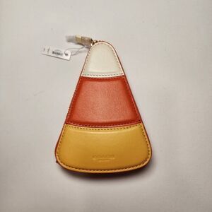 NWT Coach 5736 Halloween Candy Corn Zip Coin Card Case Chalk Leather````